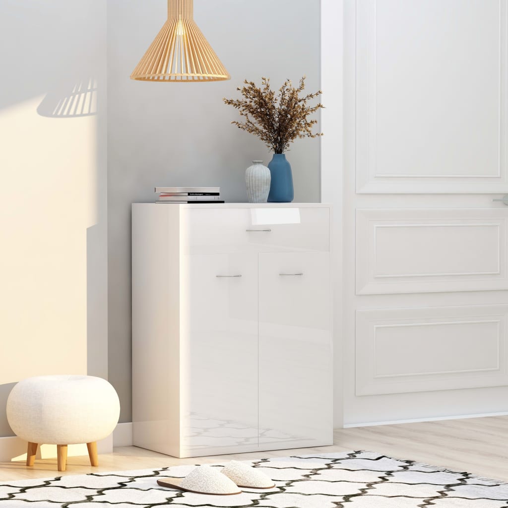 vidaXL Shoe Cabinet High Gloss White 60x35x84 cm Engineered Wood