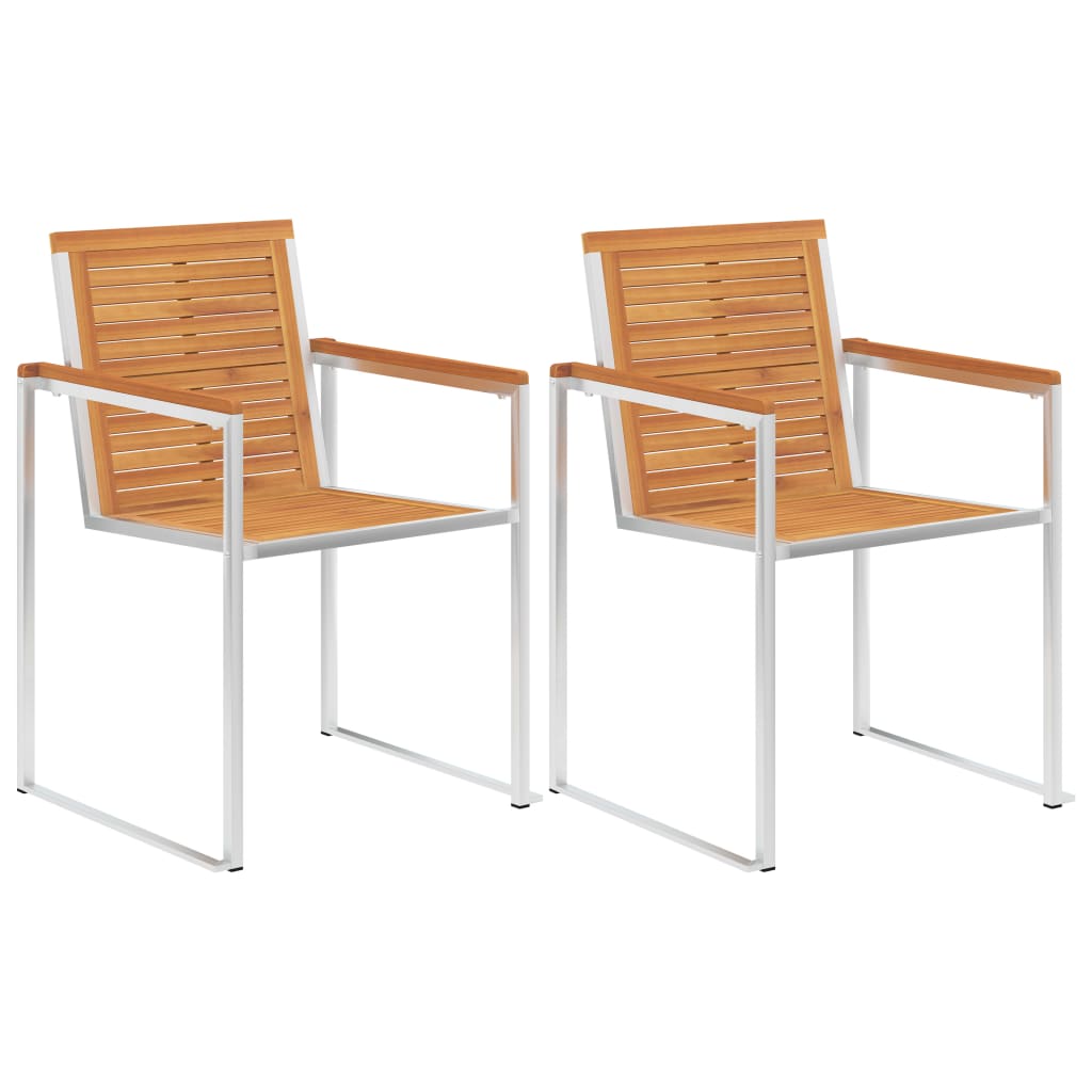 vidaXL Garden Chairs 2 pcs Solid Acacia Wood and Stainless Steel