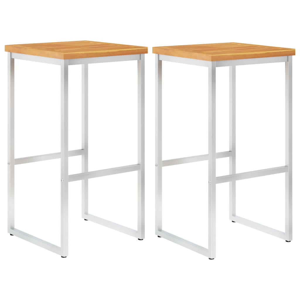vidaXL Bar Chairs 2 pcs Solid Acacia Wood and Stainless Steel