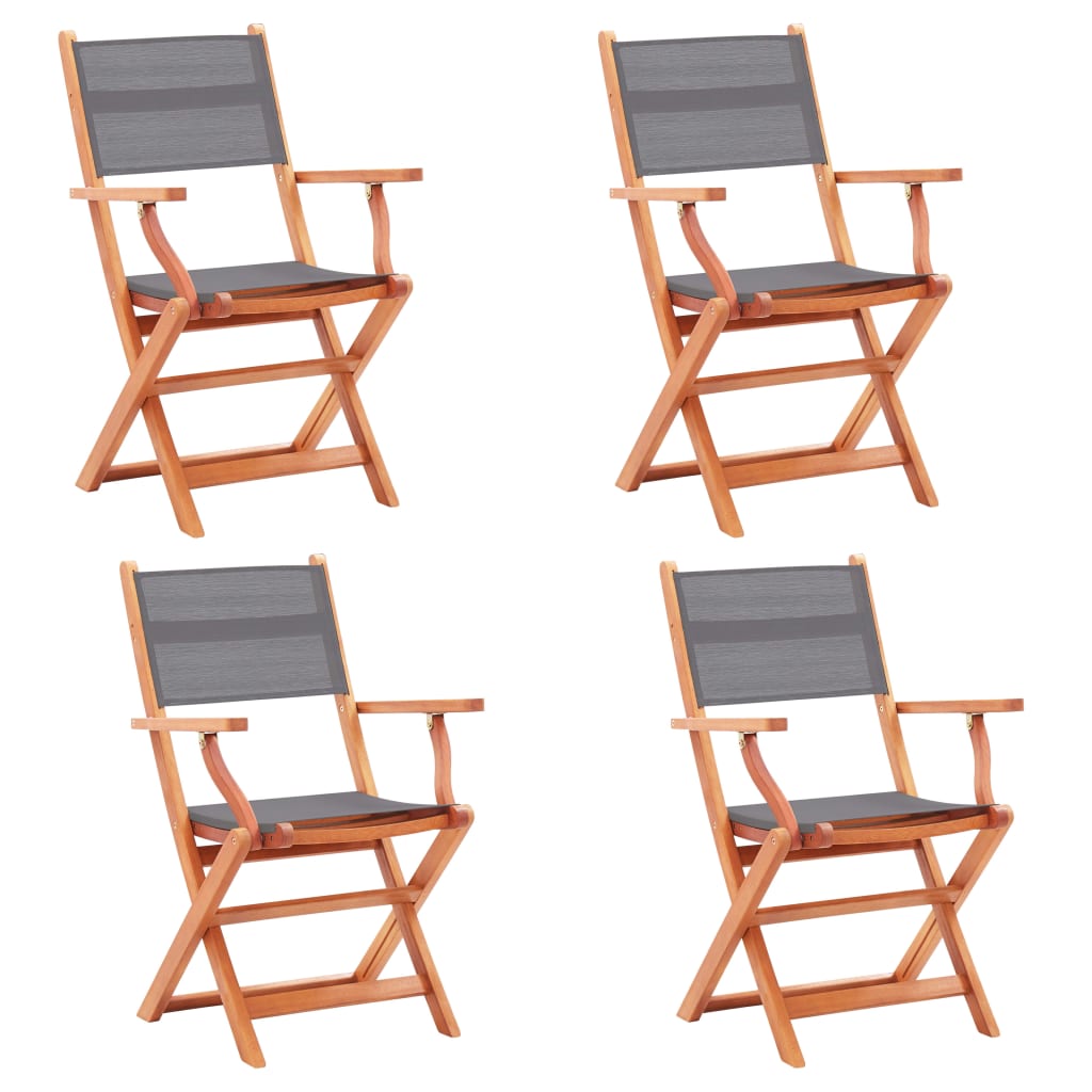 vidaXL Folding Garden Chairs 4 pcs Grey Solid Eucalyptus Wood and Textilene