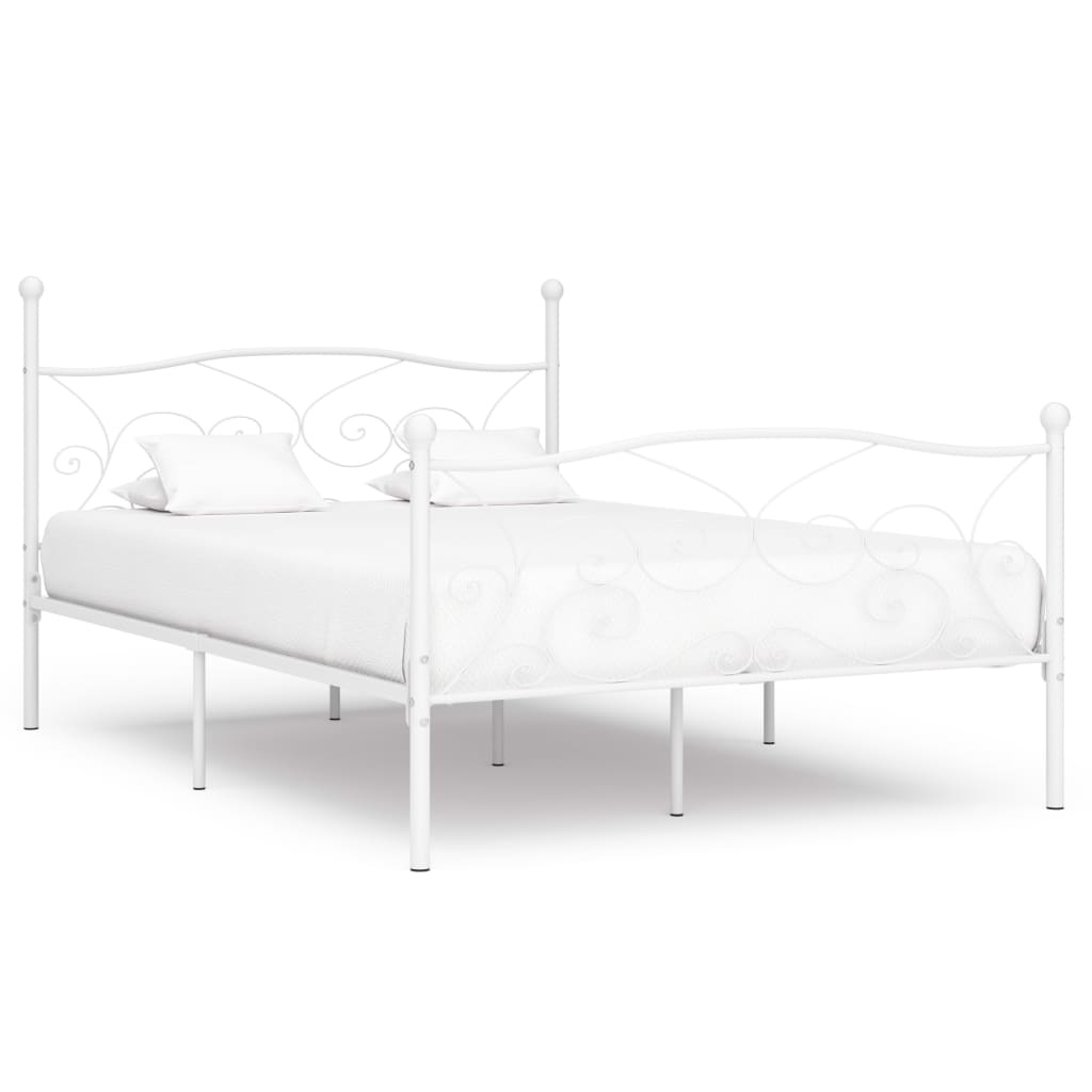 vidaXL Bed Frame with Slatted Base White Metal 140x200 cm