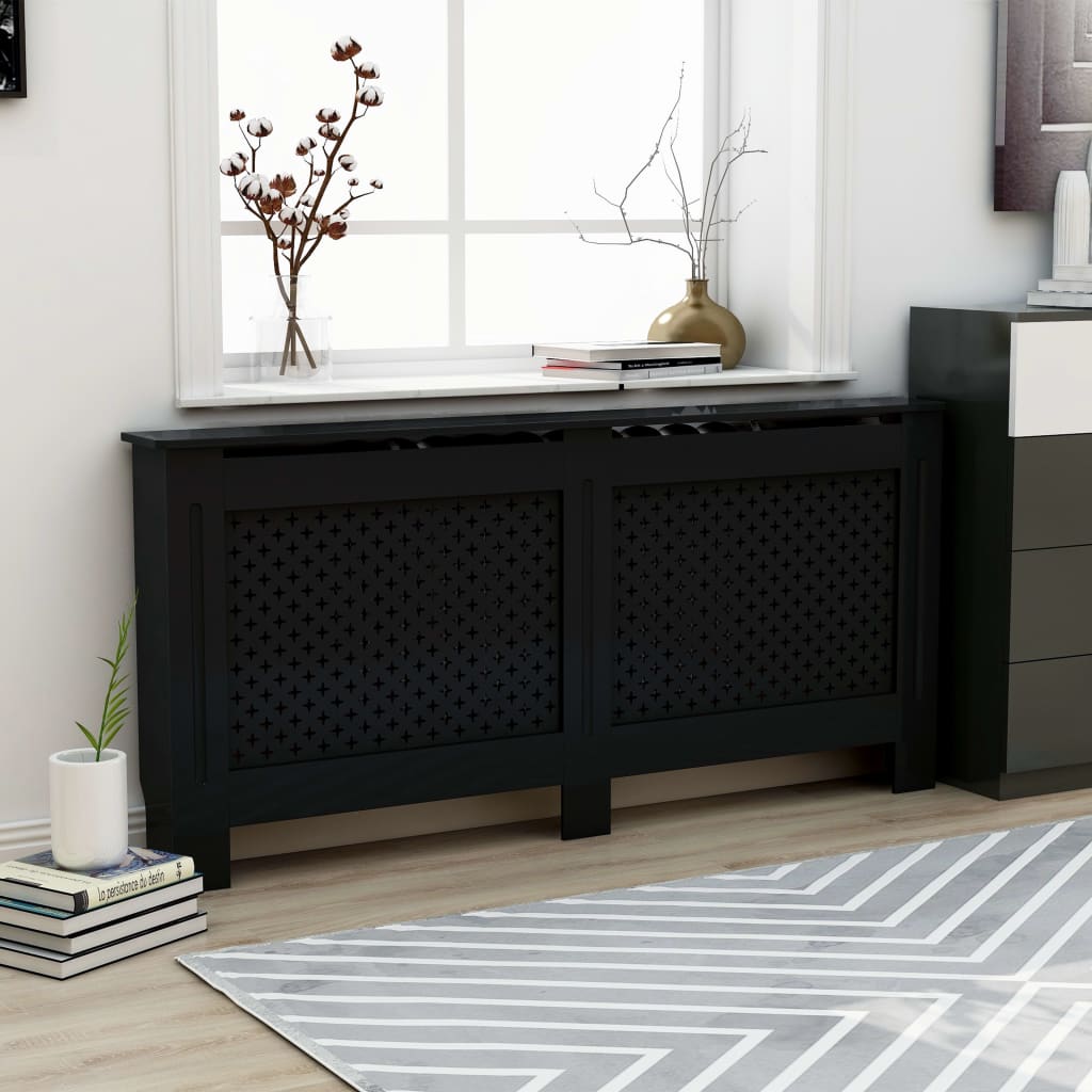 vidaXL Radiator Cover Black 172x19x81 cm MDF