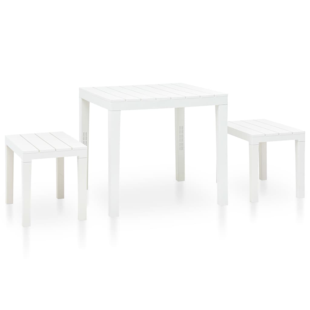 vidaXL Garden Table with 2 Benches Plastic White