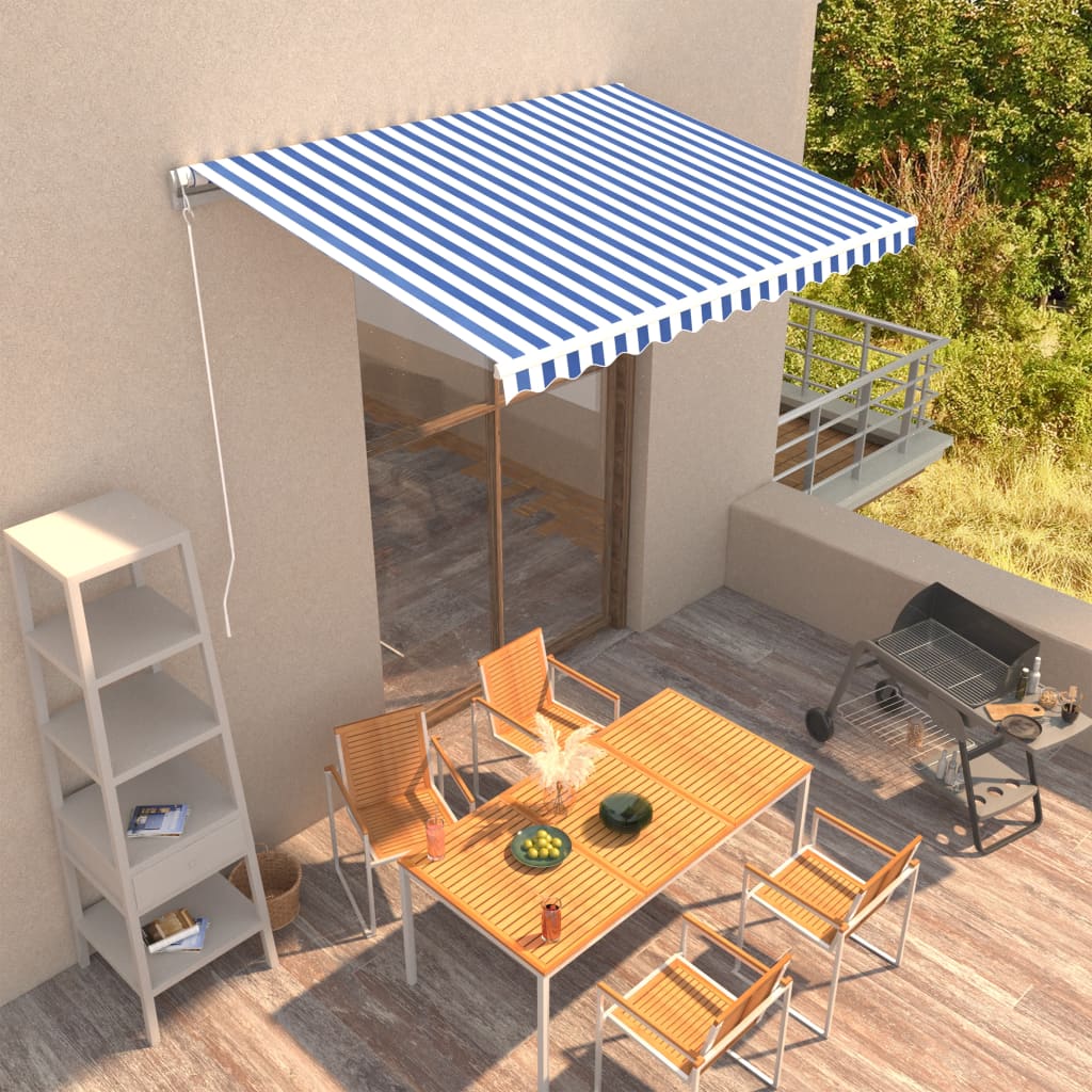vidaXL Manual Retractable Awning 350x250 cm Blue and White