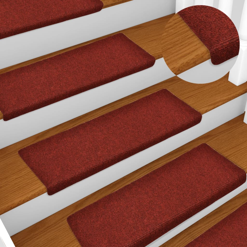 vidaXL Stair Mats 15 pcs Needle Punch 65x21x4 cm Red