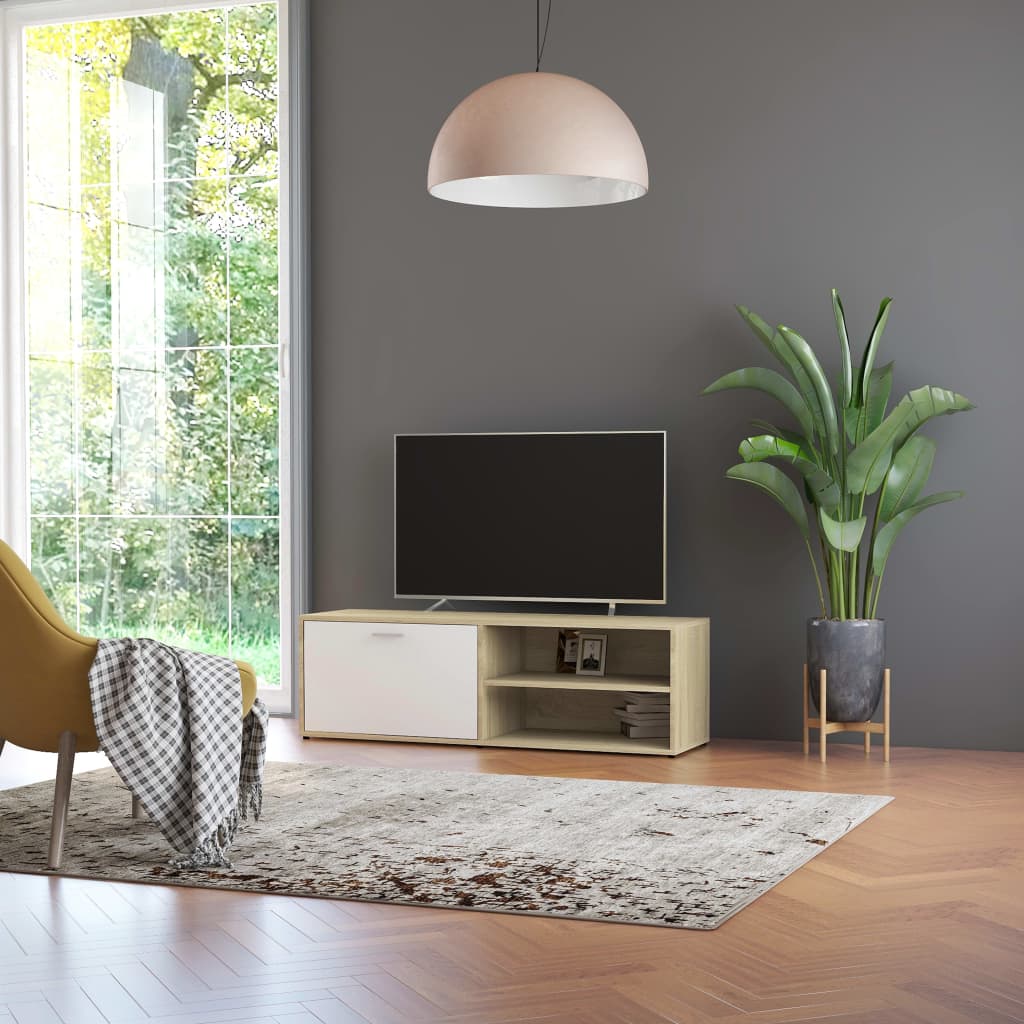 vidaXL TV Cabinet White and Sonoma Oak 120x34x37 cm Engineered Wood