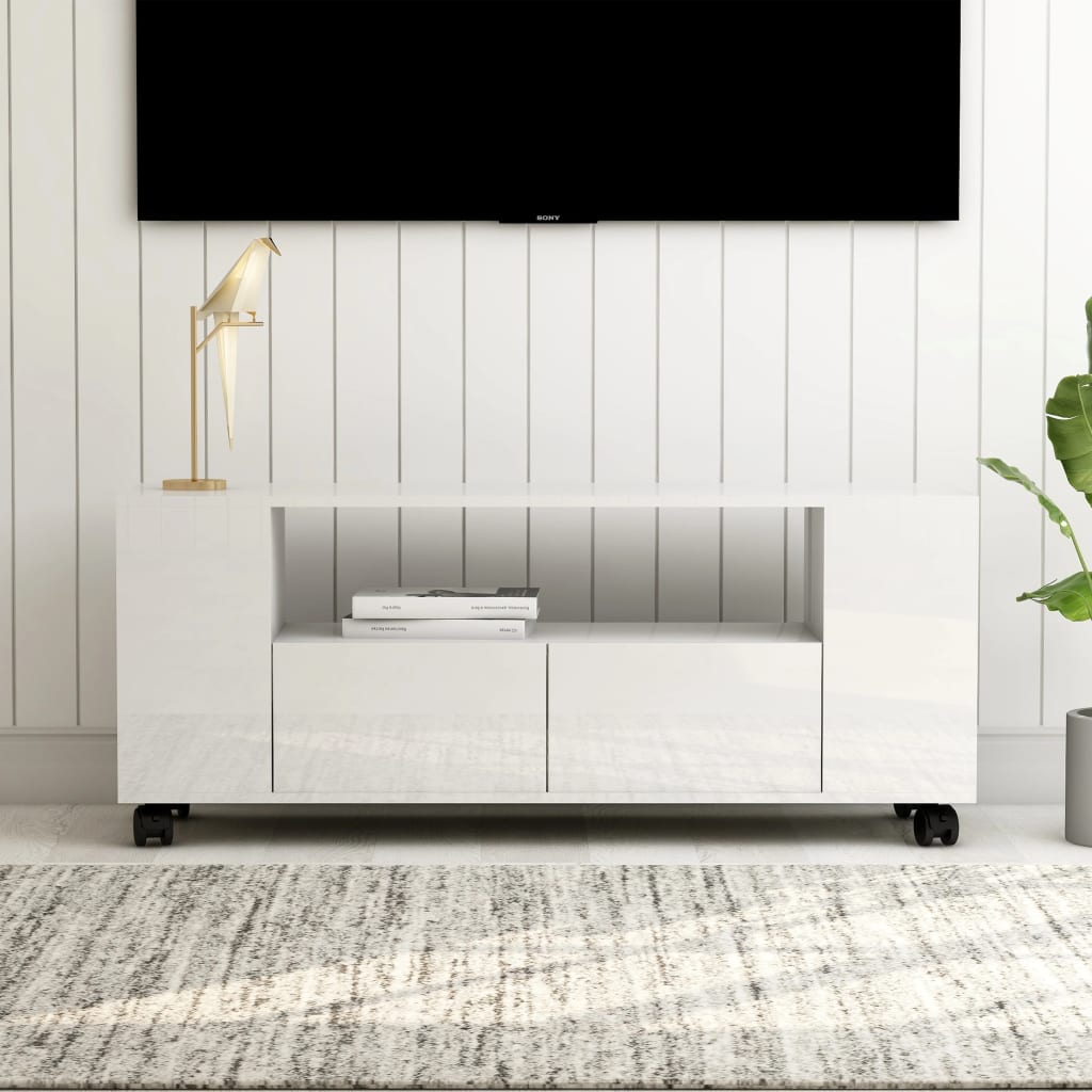 vidaXL TV Cabinet High Gloss White 120x35x48 cm Engineered Wood