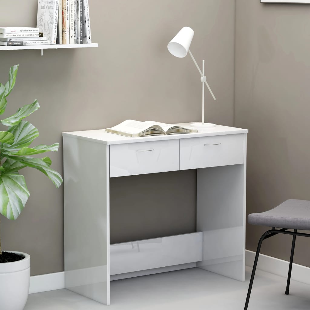 vidaXL Desk High Gloss White 80x40x75 cm Engineered Wood