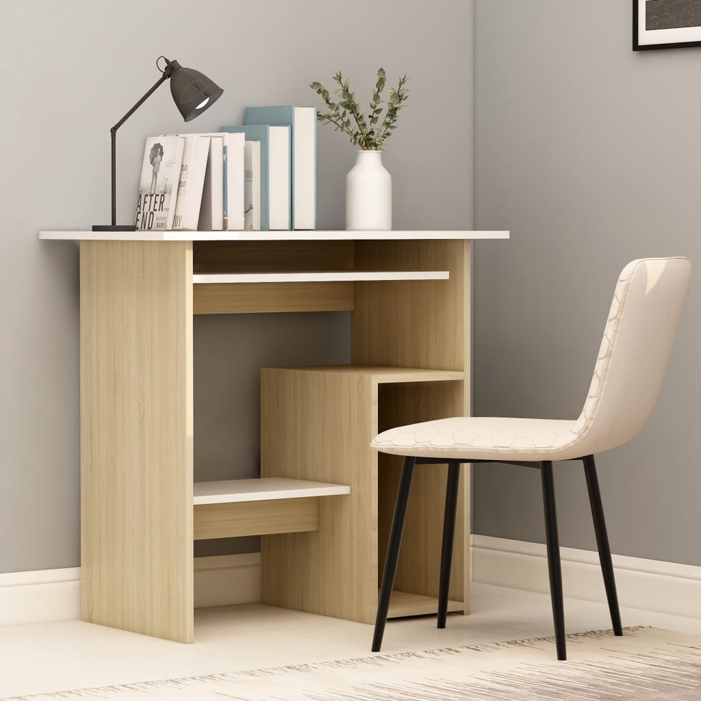 vidaXL Desk White and Sonoma Oak 80x45x74 cm Engineered Wood