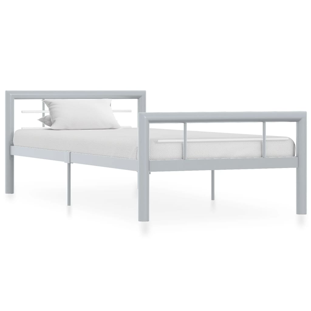 vidaXL Bed Frame Grey and White Metal 100x200 cm