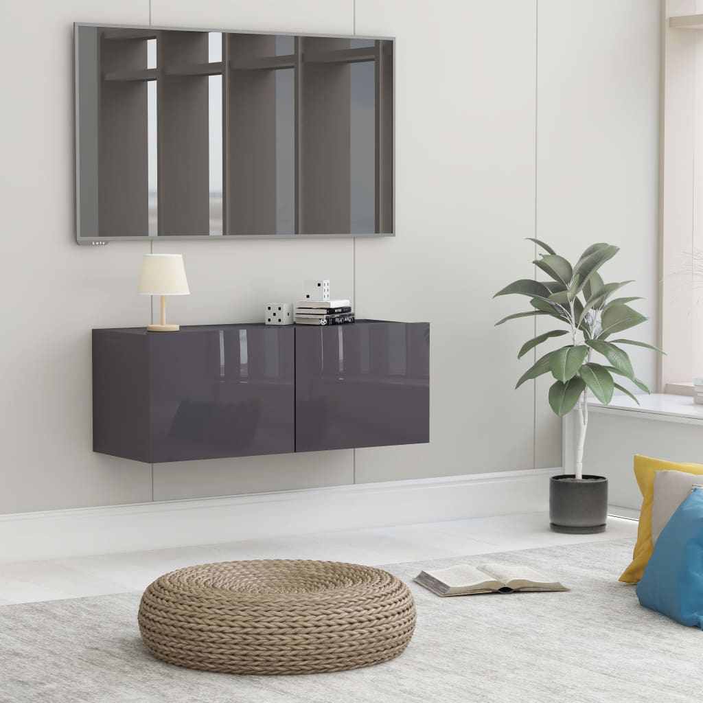 vidaXL TV Cabinet High Gloss Grey 80x30x30 cm Engineered Wood