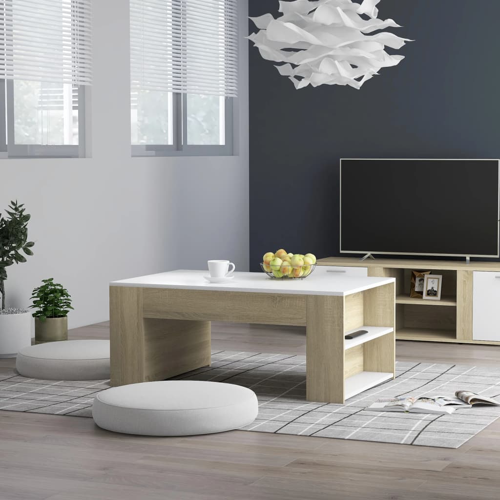 vidaXL Coffee Table White and Sonoma Oak 100x60x42 cm Engineered Wood