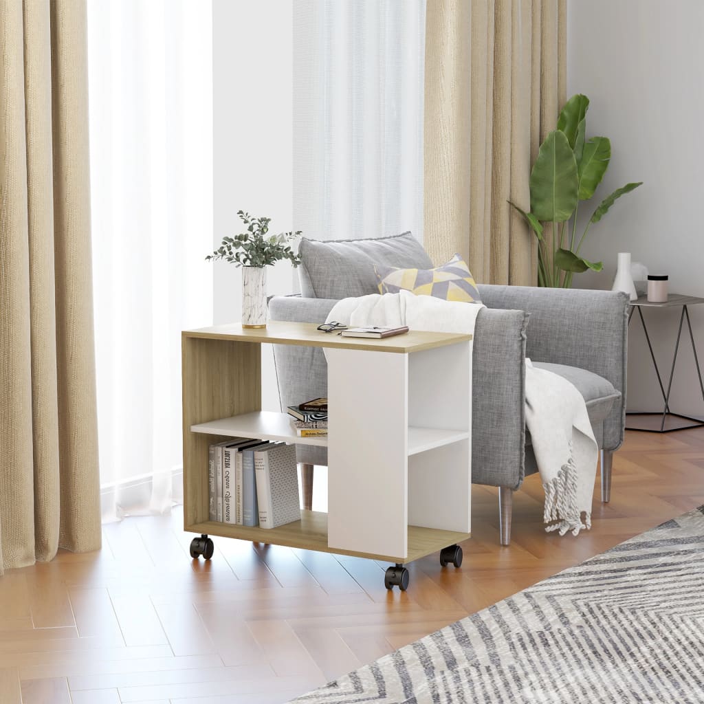 vidaXL Side Table White and Sonoma Oak 70x35x55 cm Engineered Wood