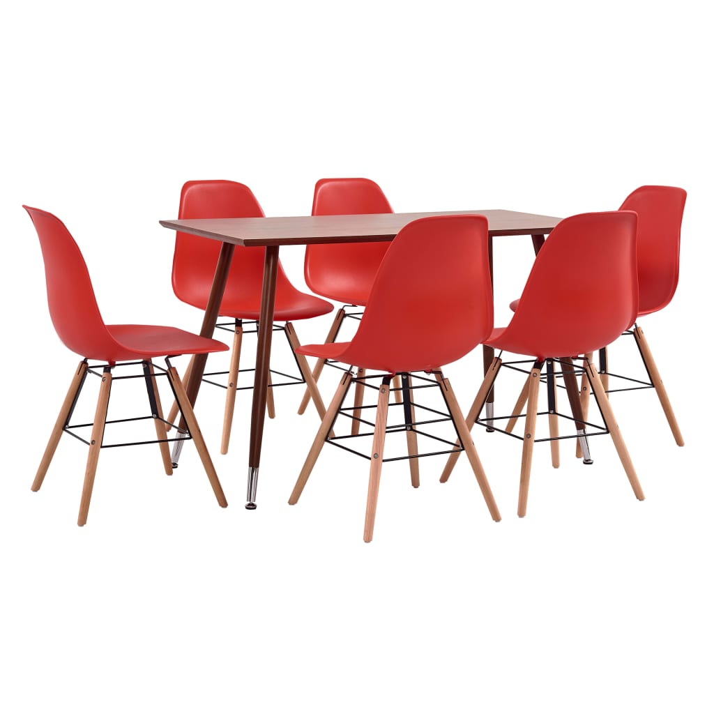 vidaXL 7 Piece Dining Set Plastic Red