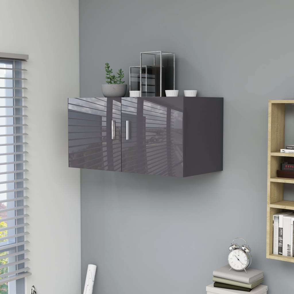 vidaXL Wall Mounted Cabinet High Gloss Grey 80x39x40 cm Engineered Wood