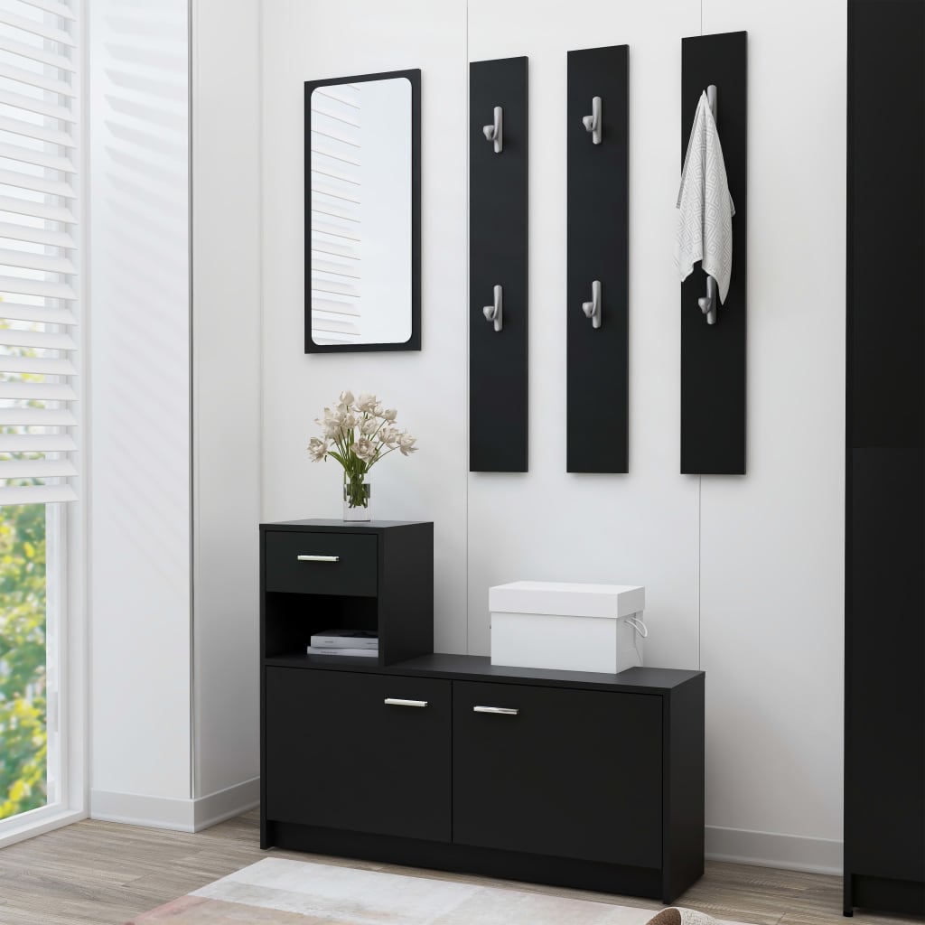 vidaXL Hallway Unit Black 100x25x76.5 cm Engineered Wood