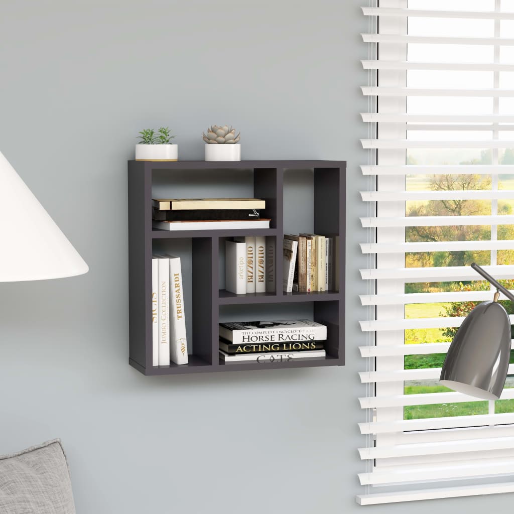 vidaXL Wall Shelf High Gloss Grey 45.1x16x45.1 cm Engineered Wood