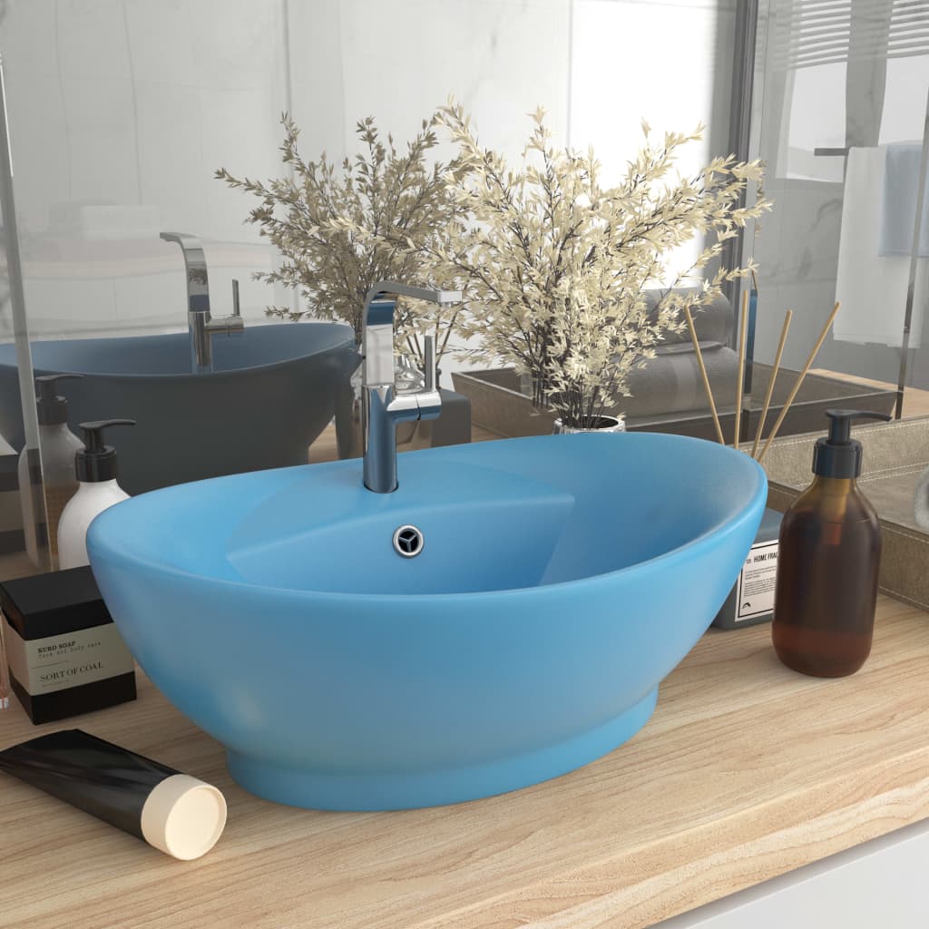 vidaXL Luxury Basin Overflow Oval Matt Light Blue 58.5x39 cm Ceramic