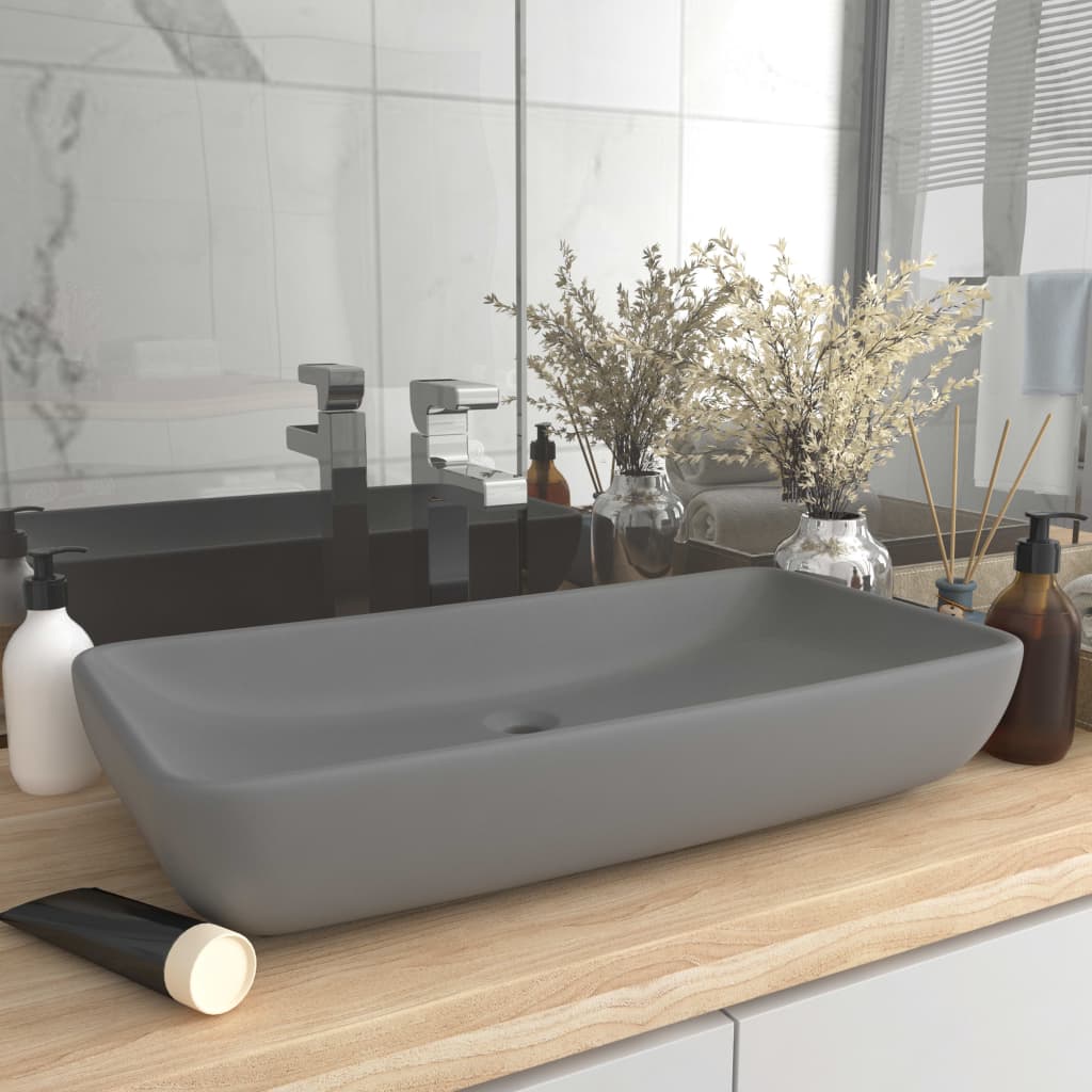 vidaXL Luxury Basin Rectangular Matt Light Grey 71x38 cm Ceramic