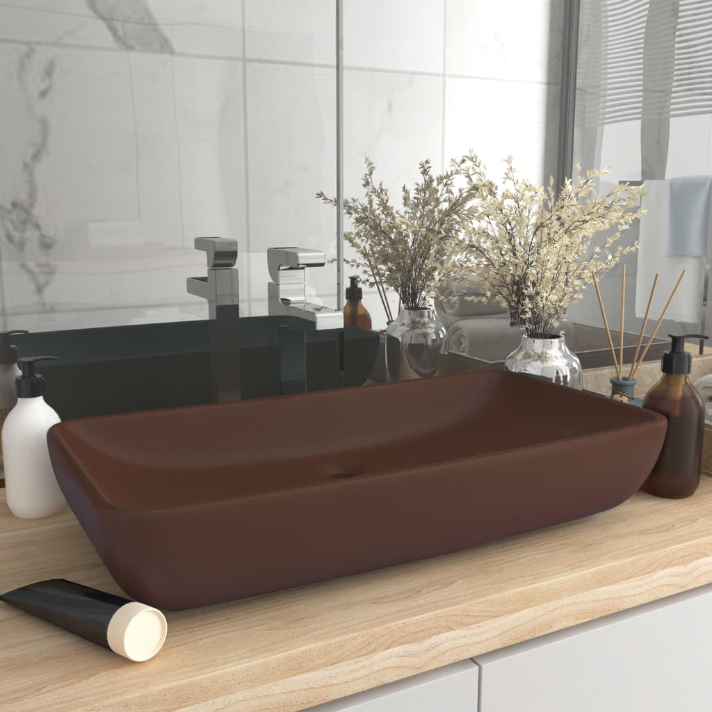 vidaXL Luxury Basin Rectangular Matt Dark Brown 71x38 cm Ceramic