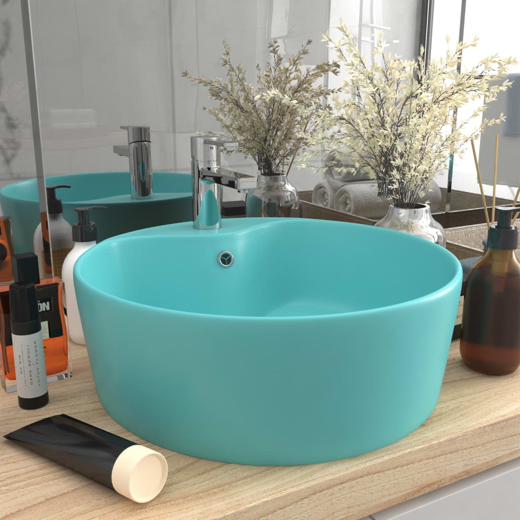 vidaXL Luxury Wash Basin with Overflow Matt Light Green 36x13 cm Ceramic