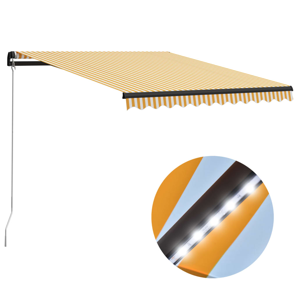 vidaXL Manual Retractable Awning with LED 300x250 cm Yellow and White
