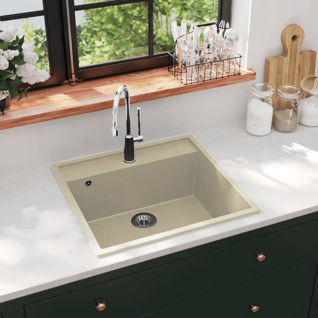 vidaXL Kitchen Sink with Overflow Hole Beige Granite