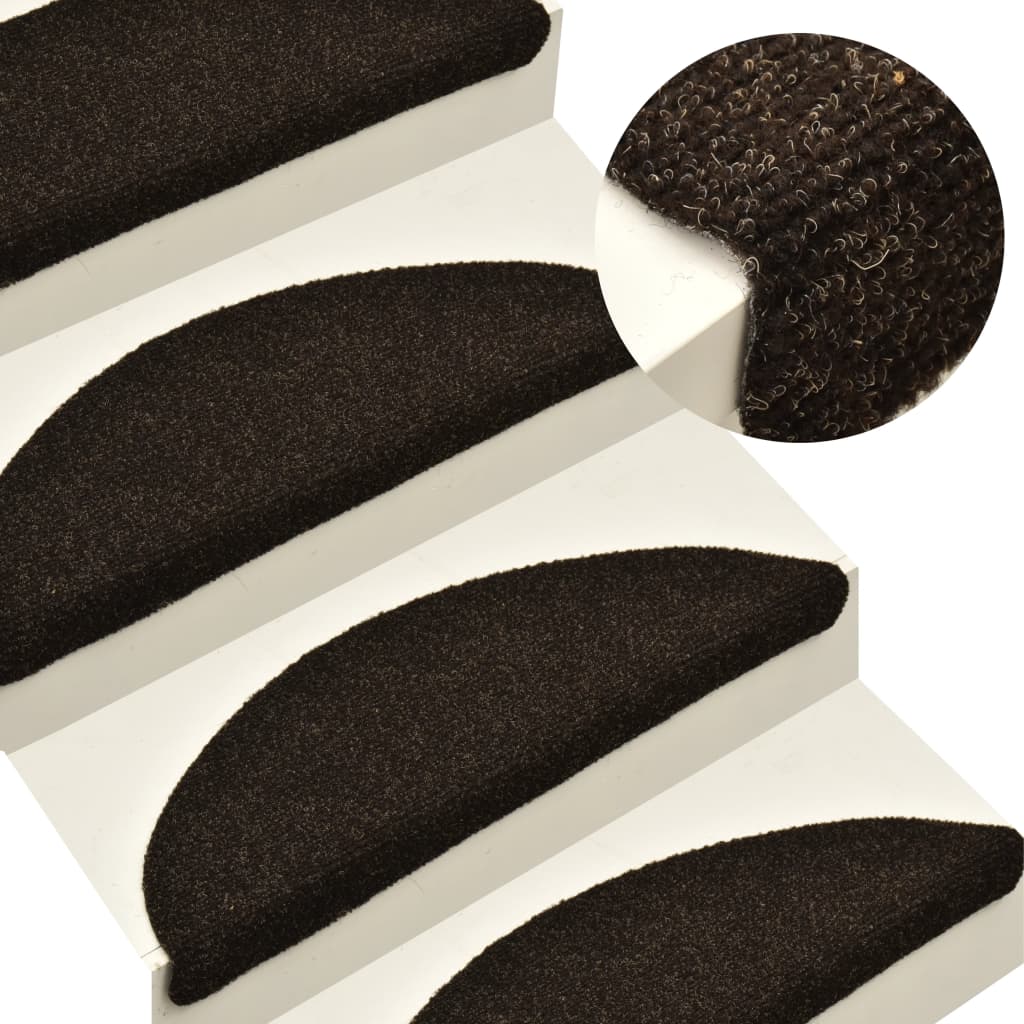 vidaXL Self-adhesive Stair Mats 15pcs Dark Brown 65x21x4cm Needle Punch
