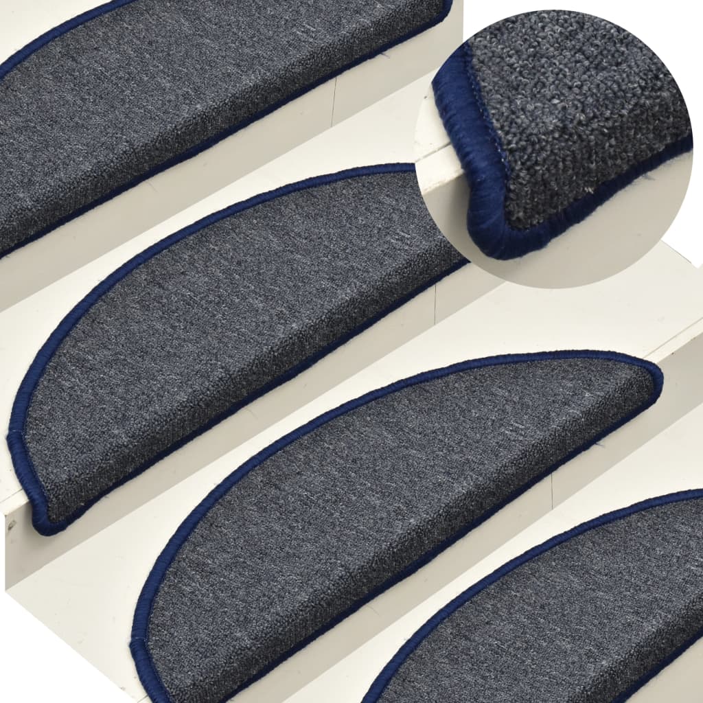 vidaXL Carpet Stair Treads 15 pcs Dark Grey and Blue 65x24x4 cm