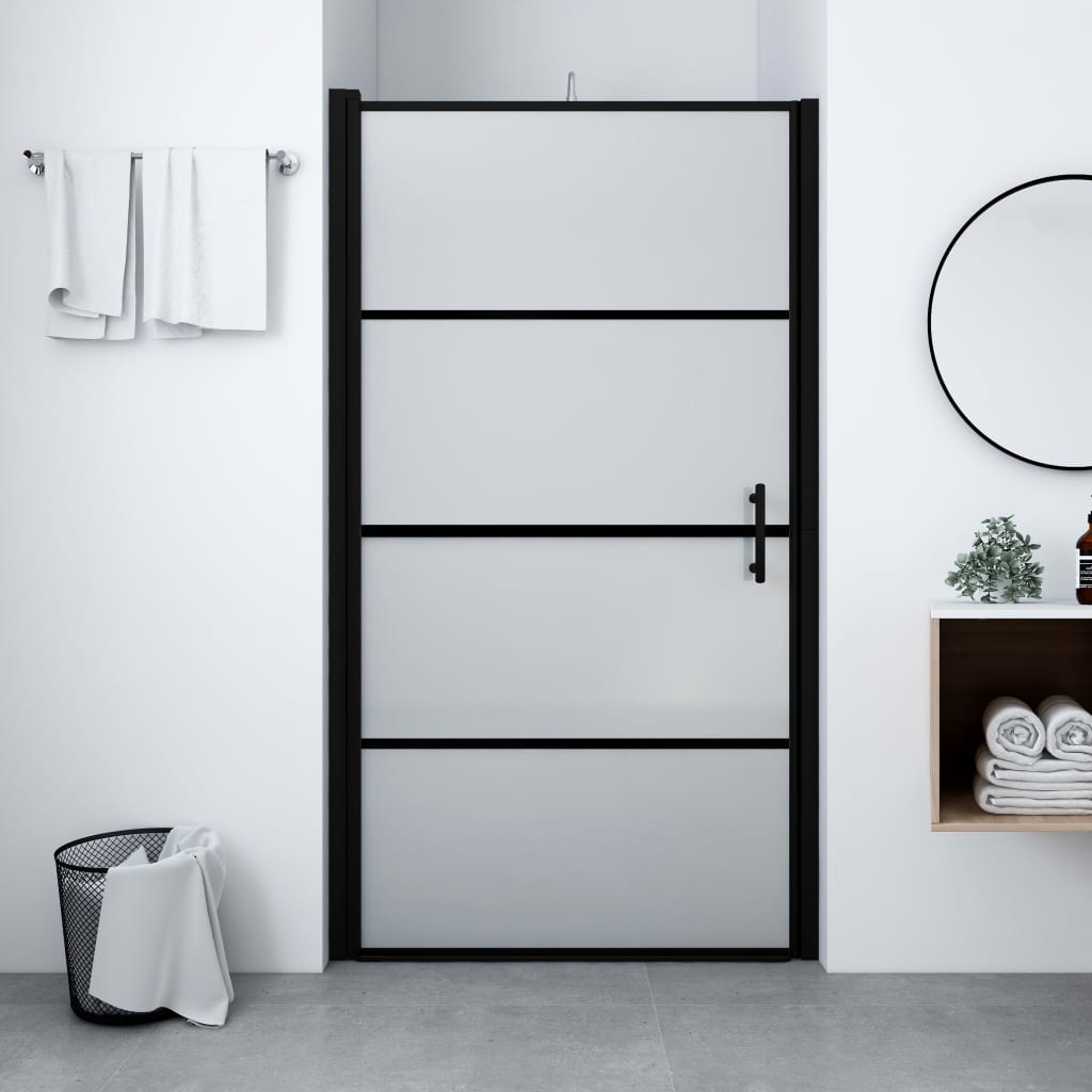 vidaXL Shower Door Frost Tempered Glass 91x195 cm Black