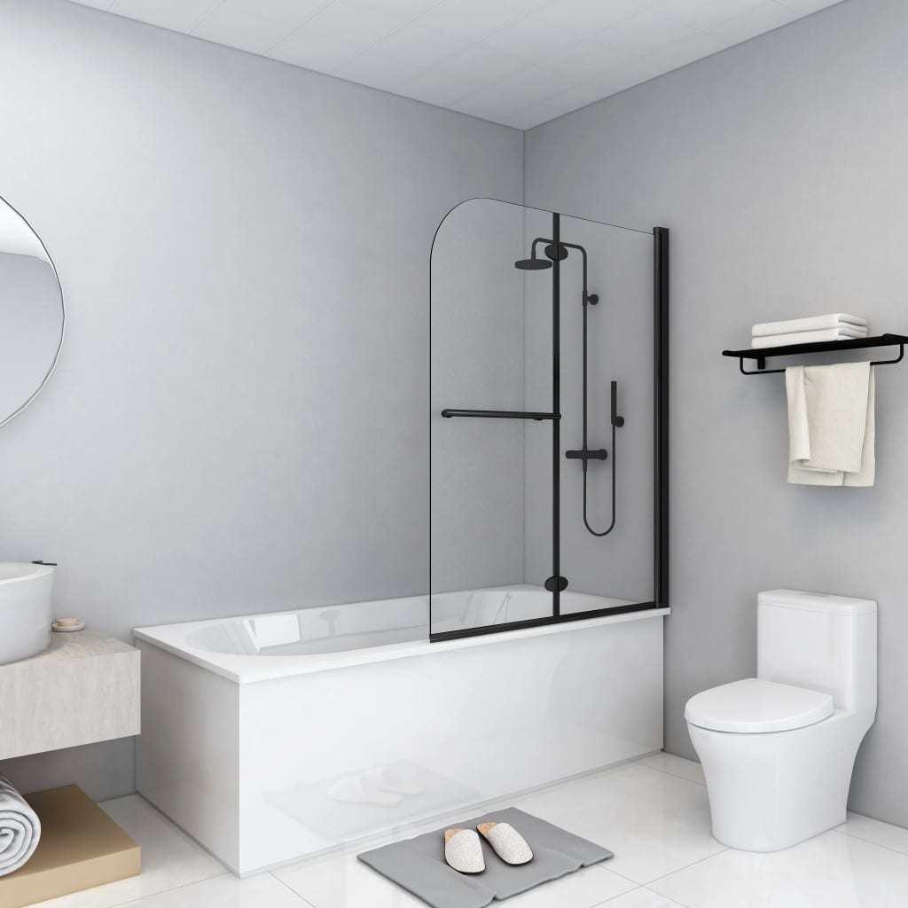 vidaXL Folding Shower Enclosure 2 Panels ESG 95x140 cm Black