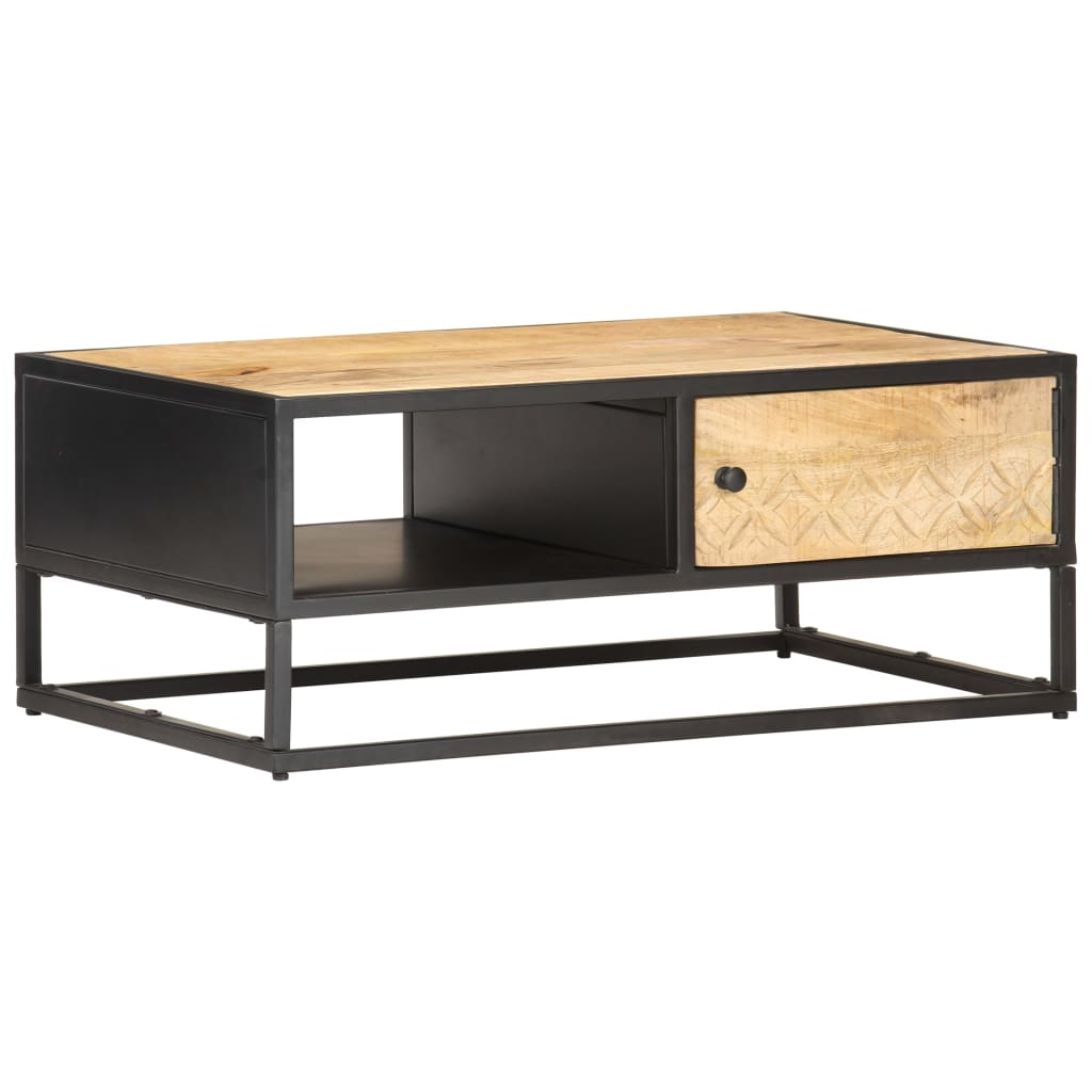 vidaXL Coffee Table with Carved Door 90x55x36 cm Rough Mango Wood