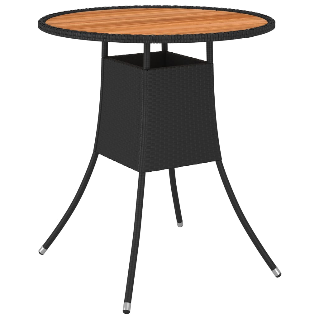 vidaXL Garden Dining Table Black Ì÷ 70 cm Poly Rattan and Solid Acacia Wood