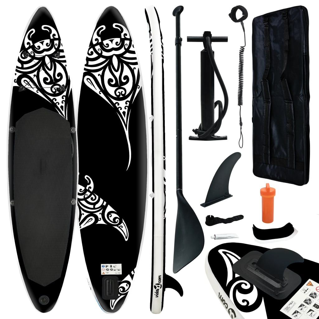 vidaXL Inflatable Stand Up Paddleboard Set 305x76x15 cm Black