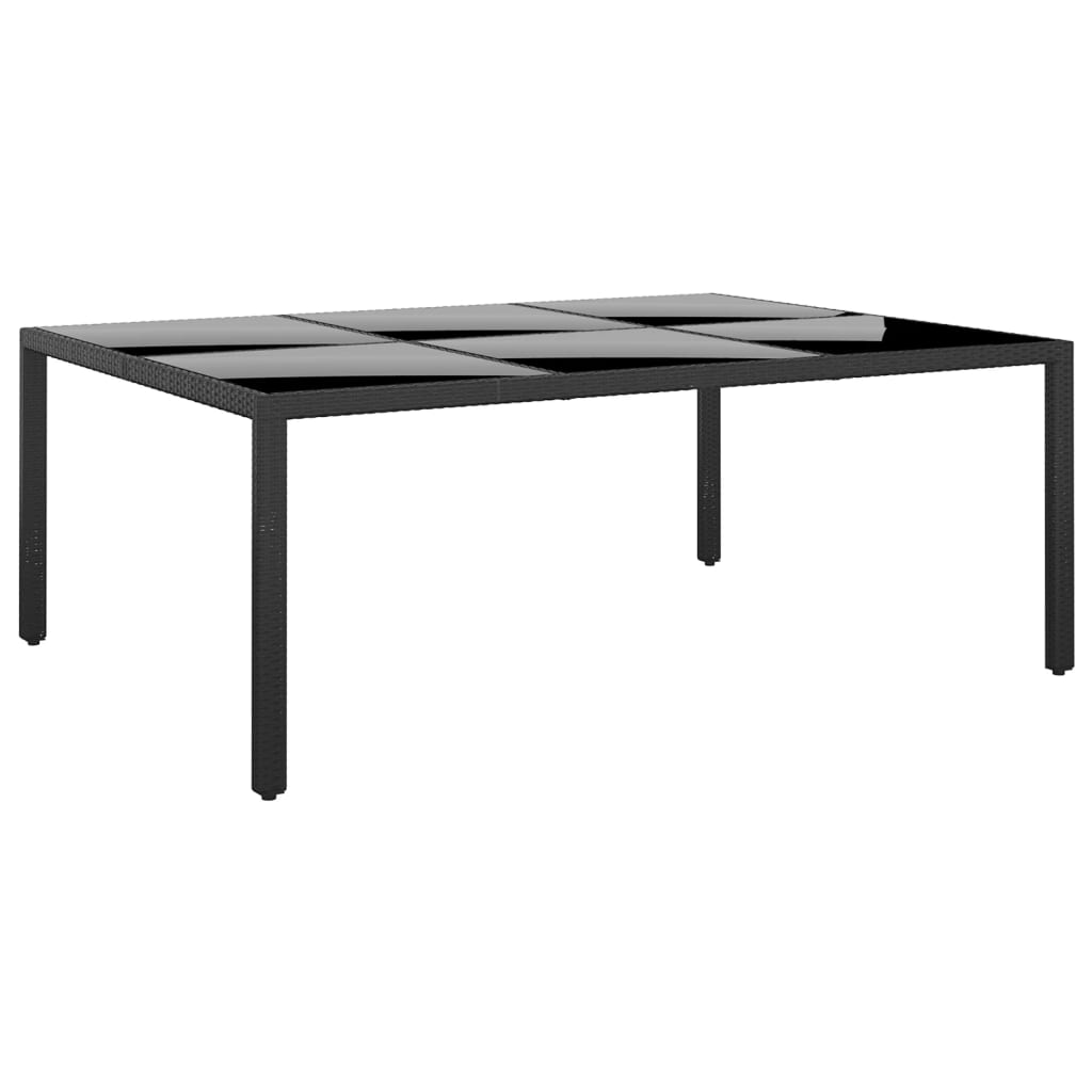 vidaXL Garden Table 200x150x75 cm Tempered Glass and Poly Rattan Black