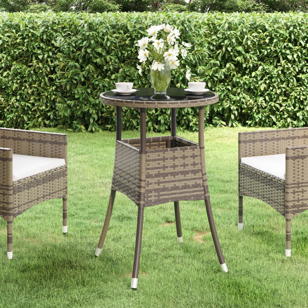 vidaXL Garden Table Ì÷60x75 cm Tempered Glass and Poly Rattan Grey