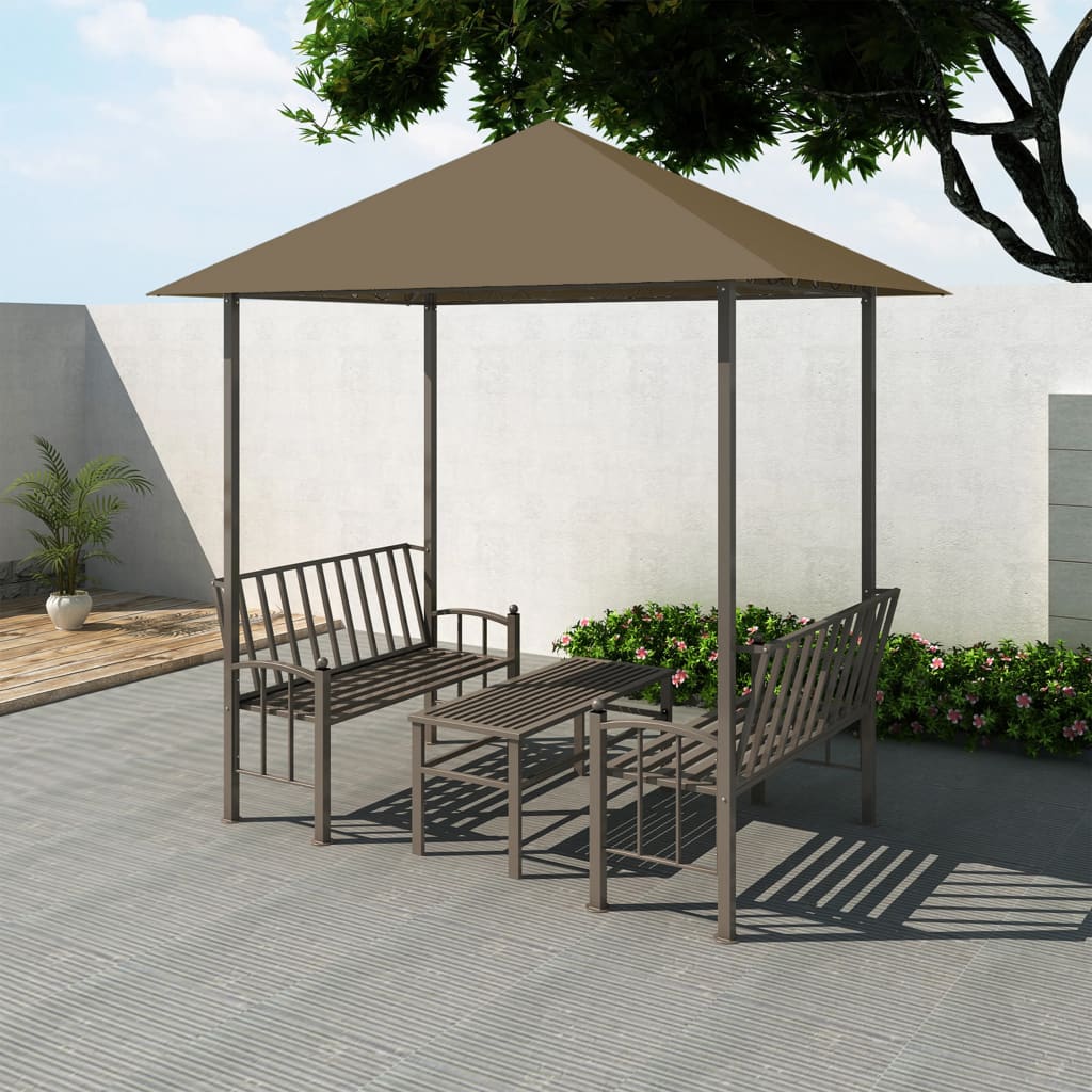 vidaXL Garden Pavilion with Table and Benches 2.5x1.5x2.4 m Taupe 180 g/må_