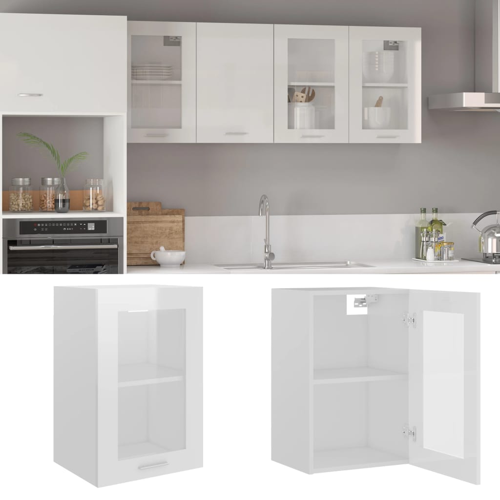 vidaXL Hanging Glass Cabinet High Gloss White 40x31x60 cm Engineered Wood
