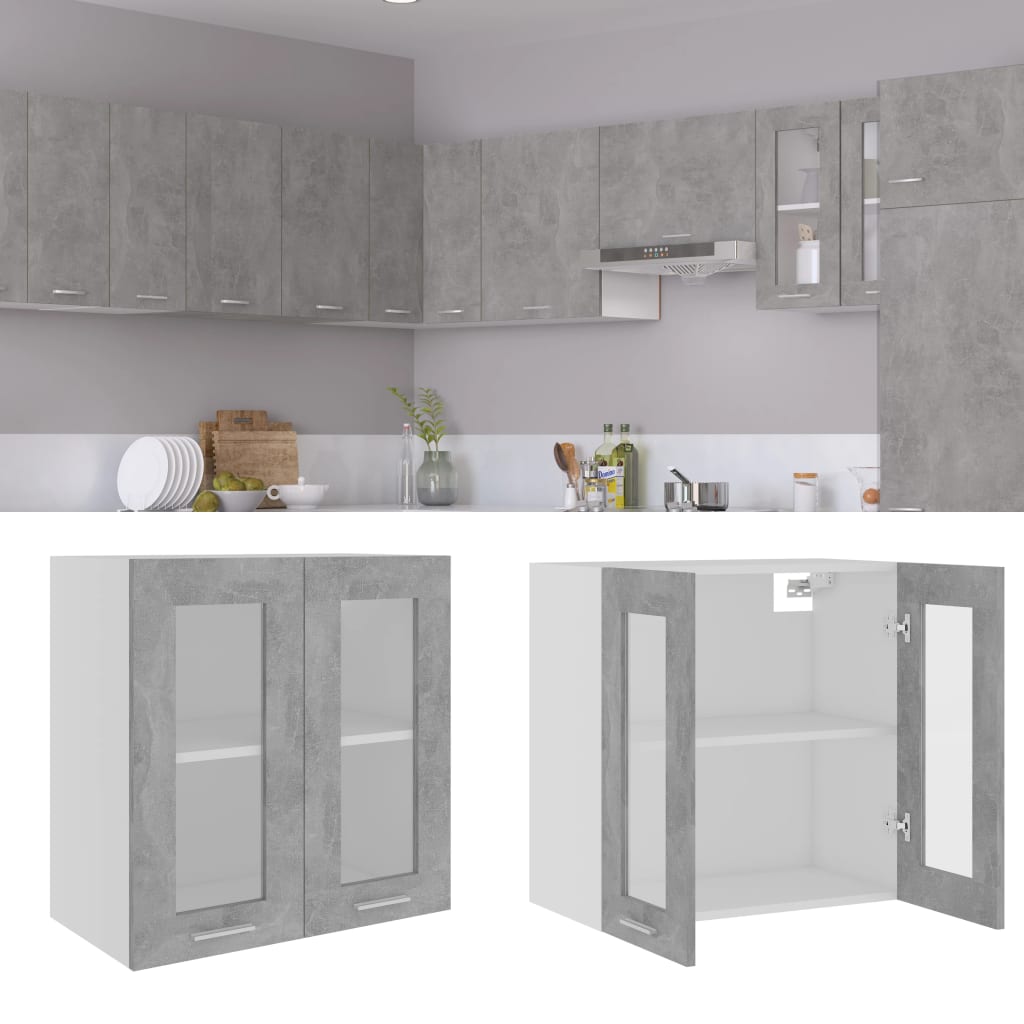 vidaXL Hanging Glass Cabinet Concrete Grey 60x31x60 cm Engineered Wood