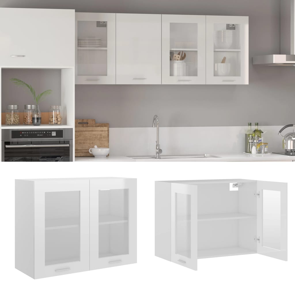 vidaXL Hanging Glass Cabinet High Gloss White 80x31x60 cm Engineered Wood