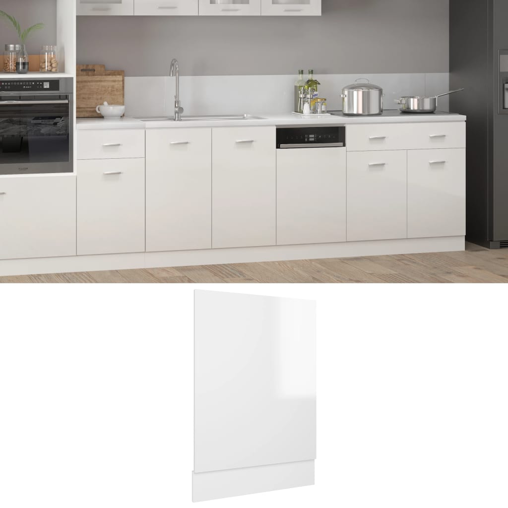 vidaXL Dishwasher Panel High Gloss White 45x3x67 cm Engineered Wood