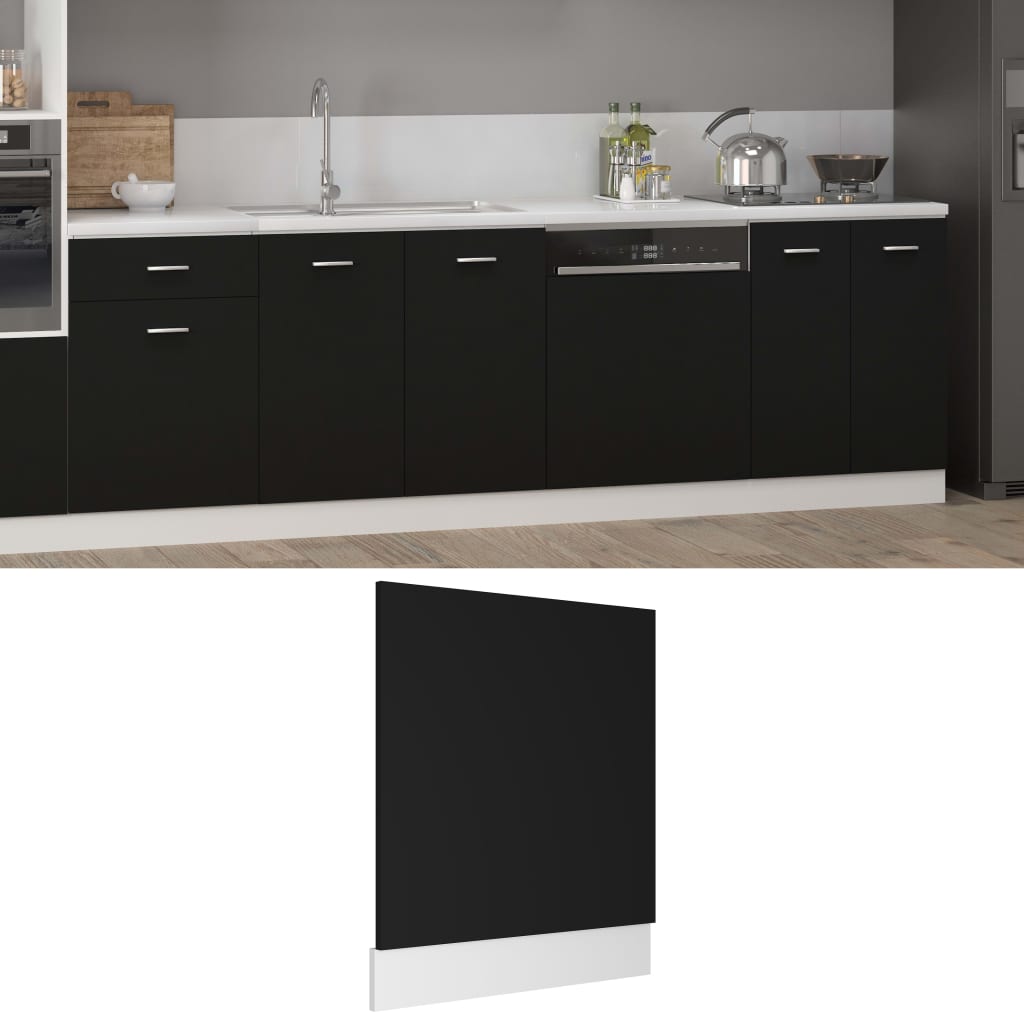 vidaXL Dishwasher Panel Black 59.5x3x67 cm Engineered Wood