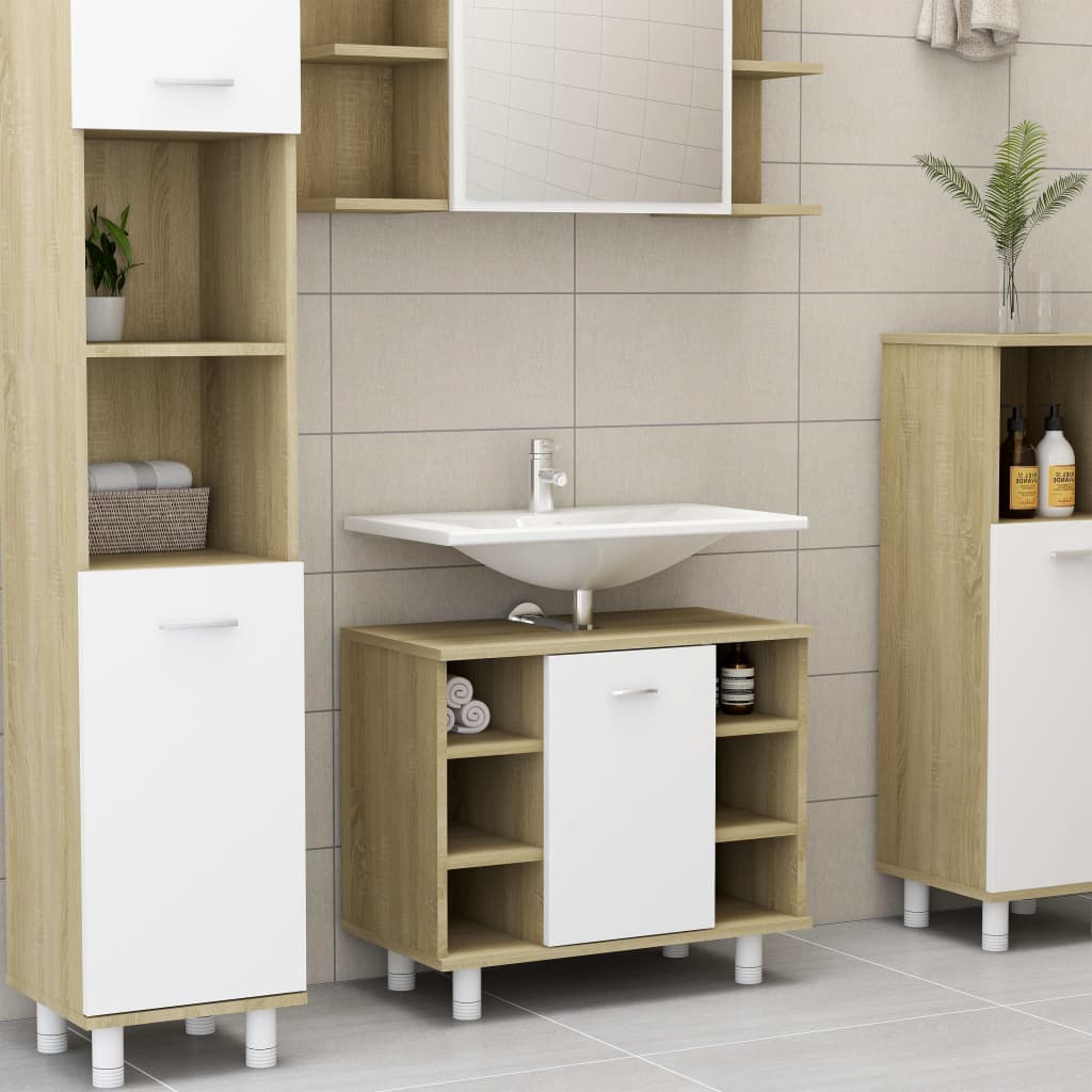 vidaXL Bathroom Cabinet White and Sonoma Oak 60x32x53.5 cm Engineered Wood