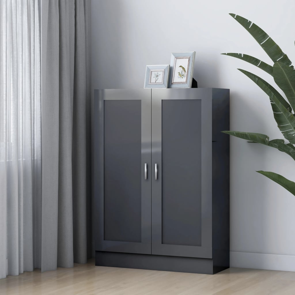 vidaXL Book Cabinet High Gloss Grey 82.5x30.5x115 cm Engineered Wood
