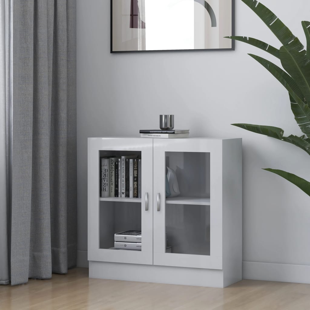 vidaXL Vitrine Cabinet High Gloss White 82.5x30.5x80 cm Engineered Wood