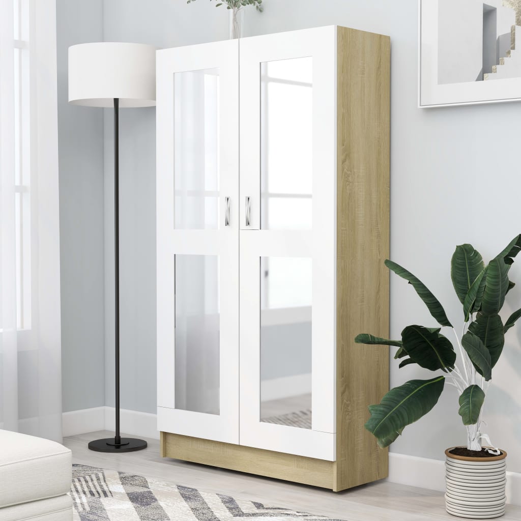 vidaXL Vitrine Cabinet White and Sonoma Oak 82.5x30.5x150 cm Engineered Wood