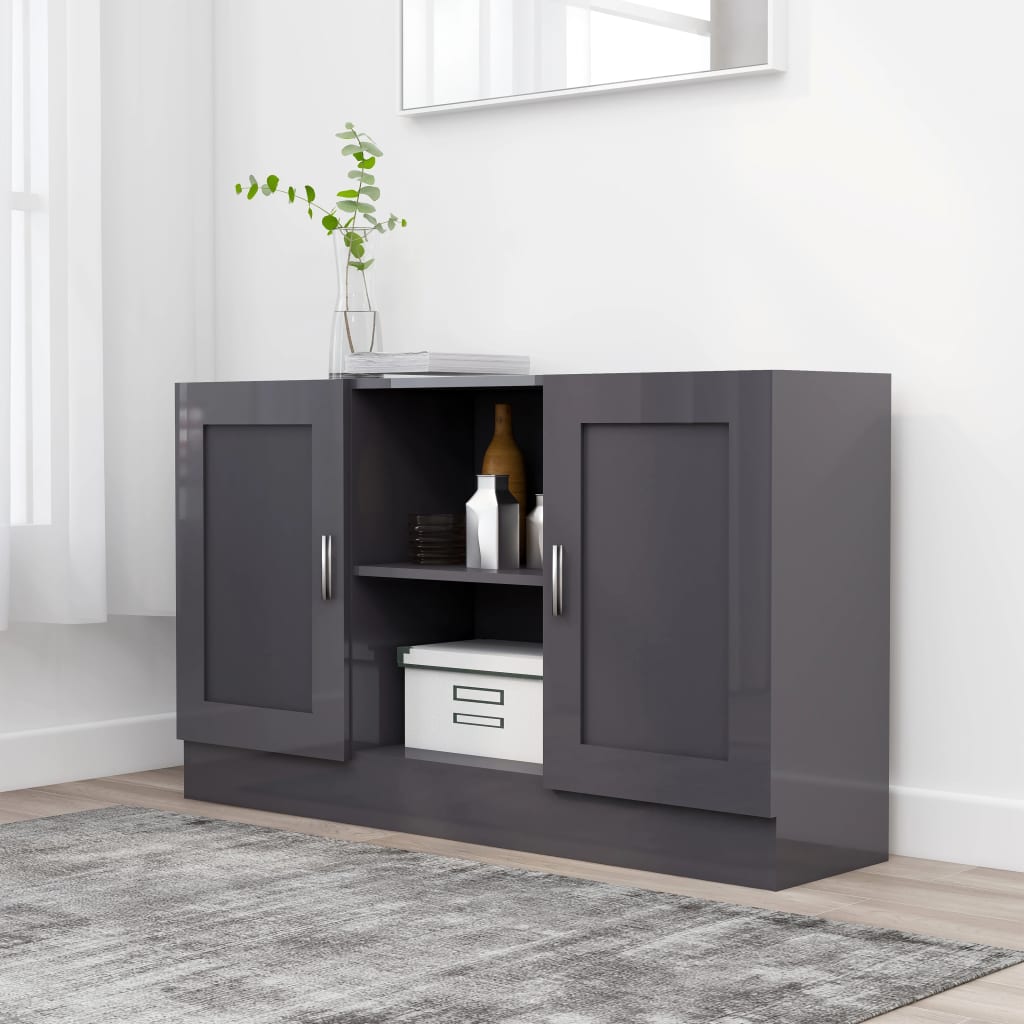 vidaXL Sideboard High Gloss Grey 120x30.5x70 cm Engineered Wood