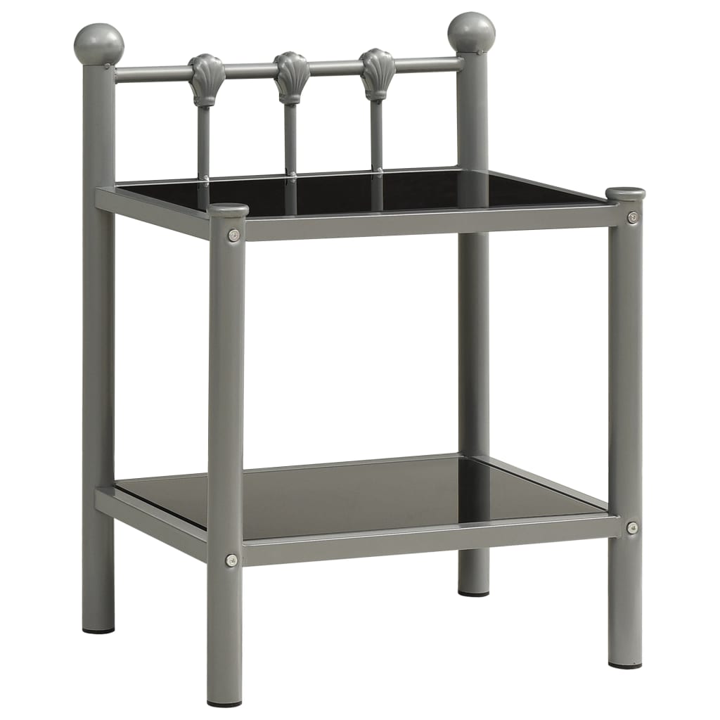vidaXL Bedside Cabinet Grey and Black 45x34.5x60.5 cm Metal and Glass