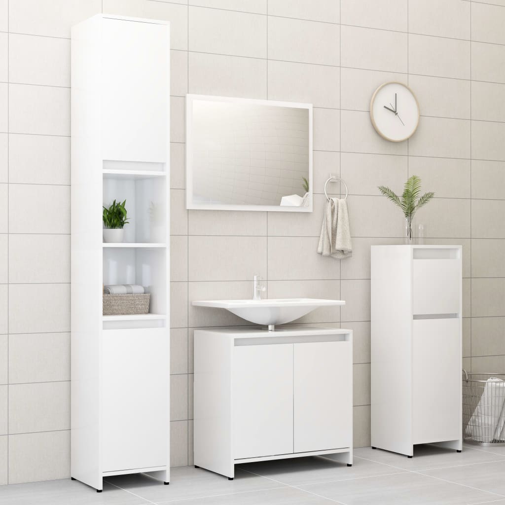 vidaXL 4 Piece Bathroom Furniture Set High Gloss White Engineered Wood