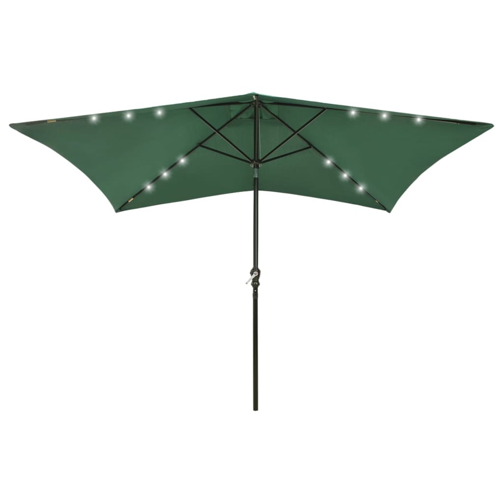vidaXL Parasol with LEDs and Steel Pole Green 2x3 m